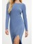 Moda Stil Slim Kayık Yaka Maxi Boy Düz Bodycone Sırt Baskılı Örme Elbise Vücuda Oturan Esnek 1
