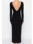 Moda Stil Slim Kayık Yaka Maxi Boy Düz Bodycone Sırt Baskılı Örme Elbise Vücuda Oturan Esnek 5