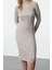 Moda Stil Slim Dik Yaka Midi Boy Triko Cut Out Pencere Detaylı Elbise 1