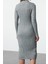 Moda Stil Slim Dik Yaka Midi Boy Triko Cut Out Pencere Detaylı Elbise 5