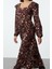 Moda Stil Regular Kare Yaka Midi Boy Çiçekli A Kesim Fırfırlı %100 Viskon Dokuma Elbise 4