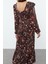 Moda Stil Regular Kare Yaka Midi Boy Çiçekli A Kesim Fırfırlı %100 Viskon Dokuma Elbise 5