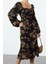 Moda Stil Regular Kalp Yaka Midi Boy Çiçek Desenli Dokuma Elbise 1