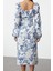 Moda Stil Regular Kalp Yaka Midi Boy Çiçek Desenli Dokuma Elbise 5