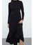 Moda Stil Regular Kayık Yaka Maxi Boy Düz Skater Belden Açılan Esnek Örme Elbise 1