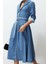 Moda Stil Oversize Gömlek Yaka Maxi Boy Kemerli Denim Elbise 1