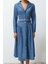 Moda Stil Oversize Gömlek Yaka Maxi Boy Kemerli Denim Elbise 3