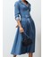 Moda Stil Oversize Gömlek Yaka Maxi Boy Kemerli Denim Elbise 4