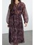 Moda Stil Regular Bisiklet Yaka Midi Boy Çiçekli Eteği Belden Açılan Astarlı Dokuma Kışlık Elbise 4