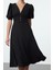 Moda Stil Fitted V Yaka Midi Boy Elbise 1