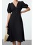 Moda Stil Fitted V Yaka Midi Boy Elbise 4