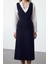 Moda Stil Regular V Yaka Midi Boy Jile Dokuma Elbise 3