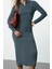 Moda Stil Fitted Polo Yaka Maxi Boy Düz Bodycone Vücuda Oturan Dokulu Düğme Detaylı Örme Elbise 1