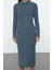 Moda Stil Fitted Polo Yaka Maxi Boy Düz Bodycone Vücuda Oturan Dokulu Düğme Detaylı Örme Elbise 3