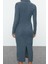 Moda Stil Fitted Polo Yaka Maxi Boy Düz Bodycone Vücuda Oturan Dokulu Düğme Detaylı Örme Elbise 5