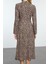 Moda Stil Regular Dik Yaka Midi Boy Desen Yakası Drape Detaylı A Kesim Dokuma Elbise 2