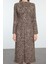 Moda Stil Regular Dik Yaka Midi Boy Desen Yakası Drape Detaylı A Kesim Dokuma Elbise 3
