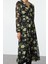 Moda Stil Regular Kruvaze Midi Boy Çiçek Desenli A Kesim Yaka Dokuma Elbise 1