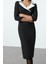 Moda Stil Regular Ceket Yaka Midi Boy Lı Renk Bloklu Fitted Vücuda Oturan Dokuma Elbise 4