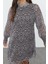Moda Stil Regular Dik Yaka Mini Boy Soyut Dokuma Kışlık Elbise 4