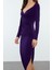 Moda Stil Slim Kalp Yaka Midi Boy Düz Büzgü Drapeli Asimetrik Fitted Vücuda Oturan Örme Elbise 1