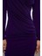Moda Stil Slim Kalp Yaka Midi Boy Düz Büzgü Drapeli Asimetrik Fitted Vücuda Oturan Örme Elbise 2