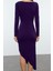 Moda Stil Slim Kalp Yaka Midi Boy Düz Büzgü Drapeli Asimetrik Fitted Vücuda Oturan Örme Elbise 5