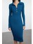 Moda Stil Slim Polo Yaka Midi Boy Triko Elbise 3