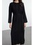 Moda Stil Regular Bisiklet Yaka Maxi Boy Tesettür Geniş Fitilli Triko Elbise 1