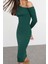 Moda Stil Slim Asimetrik Yaka Midi Boy Fitted Vücuda Oturan Fitilli Esnek Örme Elbise 1