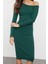 Moda Stil Slim Asimetrik Yaka Midi Boy Fitted Vücuda Oturan Fitilli Esnek Örme Elbise 4