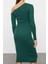 Moda Stil Slim Asimetrik Yaka Midi Boy Fitted Vücuda Oturan Fitilli Esnek Örme Elbise 5