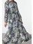 Moda Stil Regular Dik Yaka Maxi Boy Çiçekli Belden Açılan Astarlı Dokuma Kışlık Elbise 1