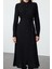 Moda Stil Relaxed Gömlek Yaka Midi Boy Kuşaklı Viskon Dokuma Gömlek Elbise 3
