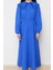 Moda Stil Regular Bebe Yaka Maxi Boy Tesettür Lı Keten Görünümlü Dokuma Elbise 3