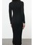 Moda Stil Slim Polo Yaka Midi Boy Taş Renk Bloklu Triko Premium Iplik Özel Iplik Elbise 5