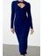 Moda Fitted Midi Boy Vücuda Oturan Pencere Cut Out Detaylı Örme Drapeli Şık Abiye Elbise 1