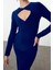 Moda Fitted Midi Boy Vücuda Oturan Pencere Cut Out Detaylı Örme Drapeli Şık Abiye Elbise 4