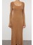 Moda Stil Slim Kare Yaka Midi Boy Triko Basic Kol Ucu Detaylı Elbise 4