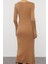 Moda Stil Slim Kare Yaka Midi Boy Triko Basic Kol Ucu Detaylı Elbise 5