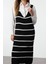 Moda Stil Regular V Yaka Maxi Boy Siyah Triko Jile Elbise 1