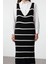Moda Stil Regular V Yaka Maxi Boy Siyah Triko Jile Elbise 3