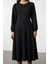 Moda Stil Relaxed Bisiklet Yaka Maxi Boy Fermuarlı Balon Kol Eteği Fırfırlı Örme Elbise 3