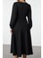 Moda Stil Relaxed Bisiklet Yaka Maxi Boy Fermuarlı Balon Kol Eteği Fırfırlı Örme Elbise 5