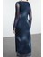 Moda Stil Slim Kayık Yaka Maxi Boy Soyut Desenli Fitted Vücuda Oturan Tül Esnek Örme Elbise 5