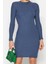 Moda Stil Slim Dik Yaka Mini Boy Indigo Vücuda Oturan Yarım Balıkçı Yaka Fitilli Esnek Örme Elbise 1
