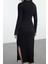 Moda Stil Fitted V Yaka Midi Boy Düz Polo Yaka Bodycone Vücuda Oturan Örme Elbise 5