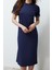 Moda Stil Relaxed Bisiklet Yaka Midi Boy Triko Bant Detaylı Kısa Kol Esnek Örme Elbise 2