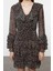 Moda Stil Regular V Yaka Mini Boy Limited Edition Eteği Volanlı Leoparlı Şifon Dokuma Elbise 2
