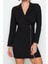 Moda Stil Fitted Ceket Yaka Mini Boy Fermuar Detaylı Dokuma Elbise 4